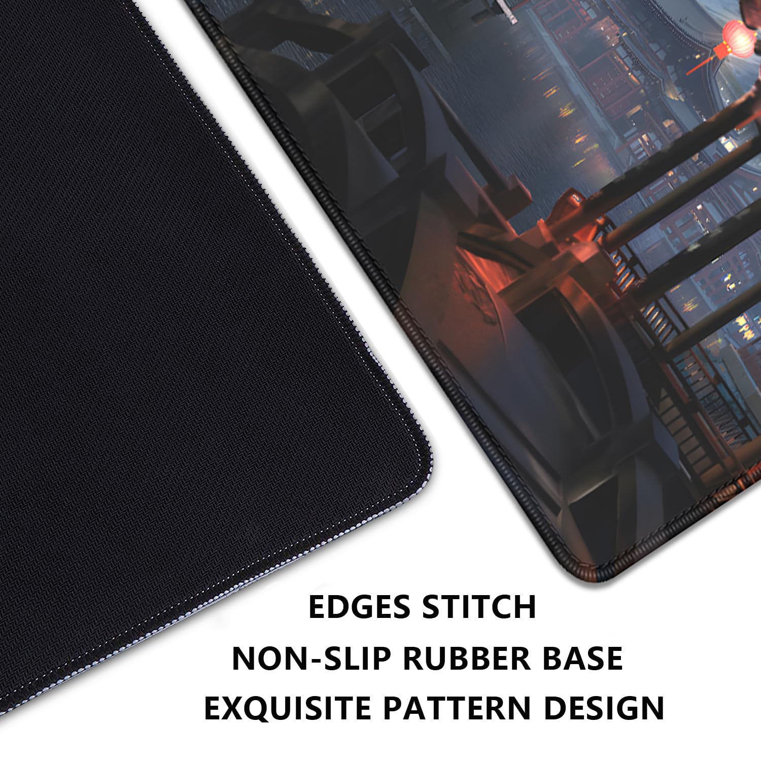 Japanese Style Ancient Pavilion Sky Mountains Extended Desk Pad Mouse Pad,Stitched Edges Non-Slip