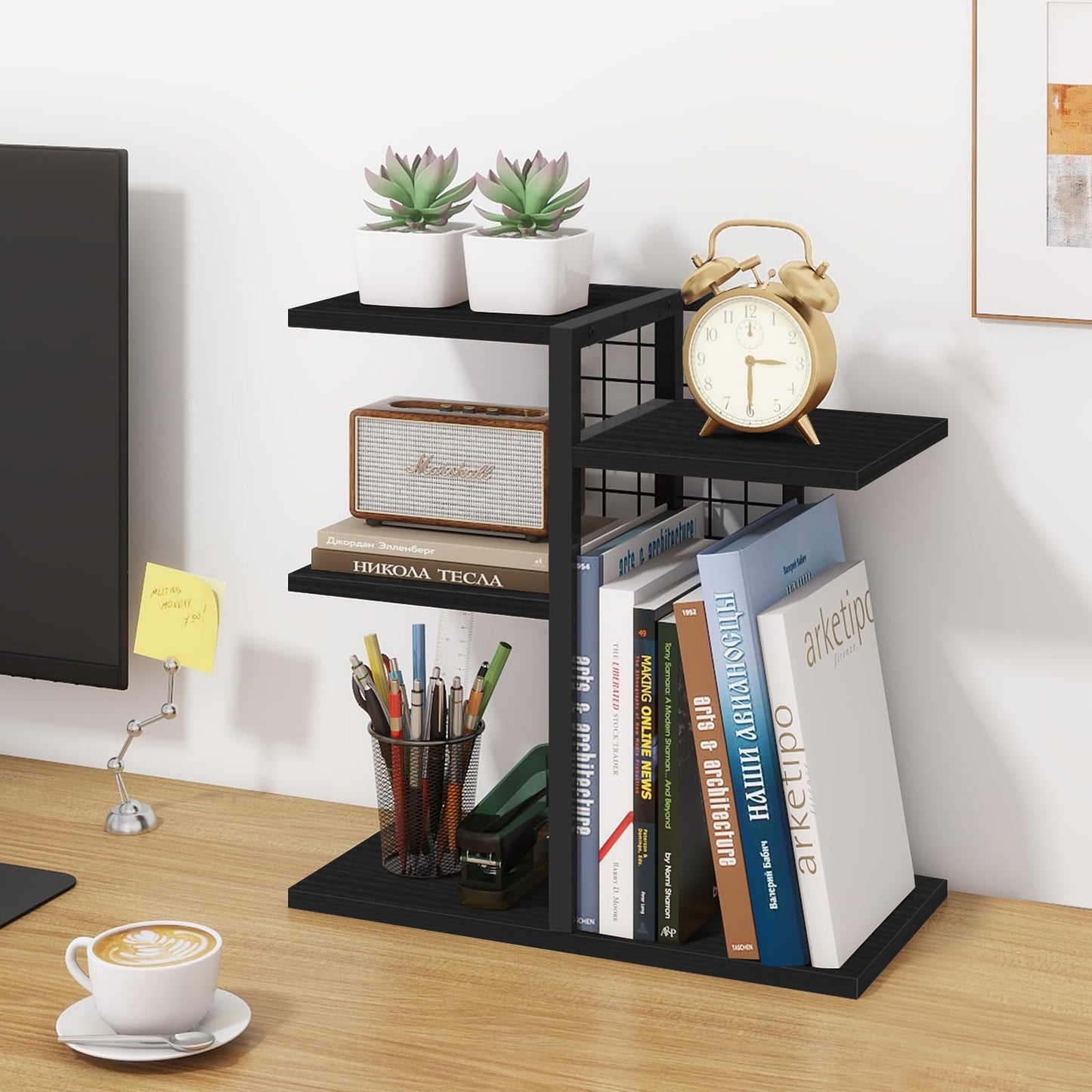 ELITEROO Desktop Bookshelf, 4 Tier Wood Desk Organizer Shelf, Tabletop Storage Shelf Rack for