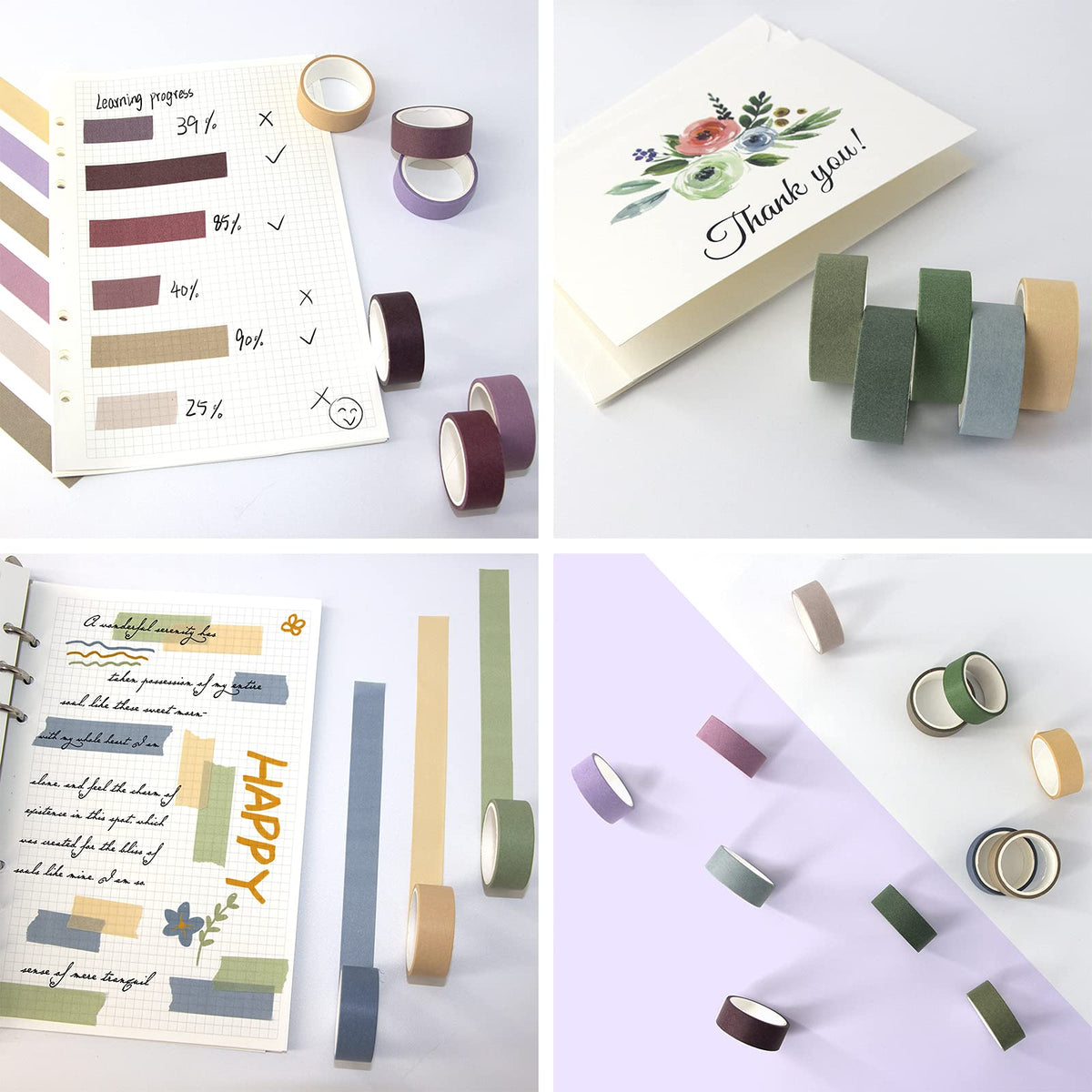 Mooker 20 Rolls Washi Tape Set, Colored Masking Tape, Decorative Nature Colored Tapes for Arts, DIY
