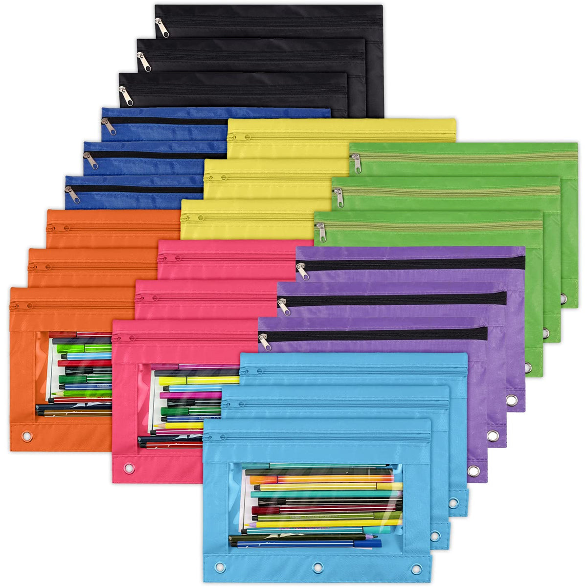 YoeeJob Pencil Pouch for 3 Ring Binder, Zipper Pencil Pouches Bulk, Pencil Case Pouch with Clear
