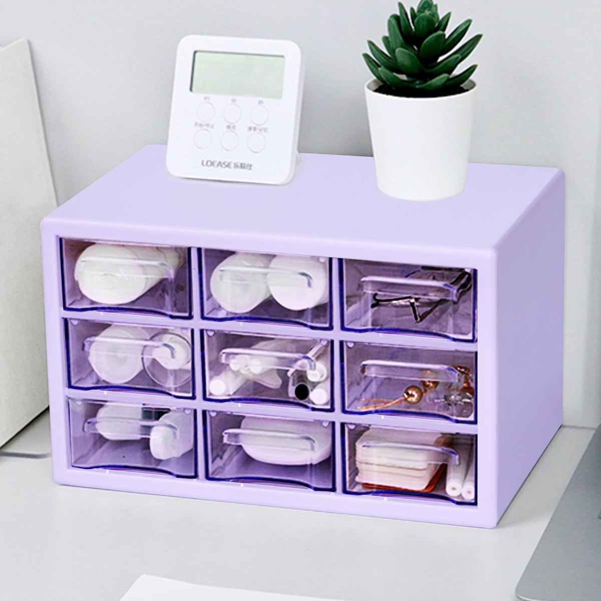 MYKASEN Desk Storage Organizer with 9 Drawers, Clear Plastic Storage Cabinet, Stackable Desk