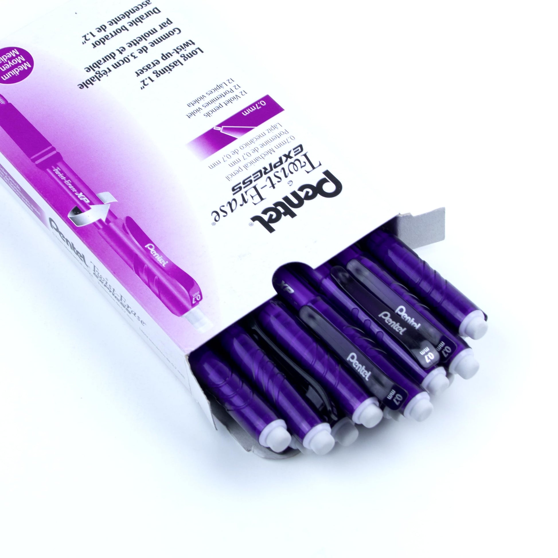 Pentel Twist Erase EXPRESS Automatic Pencil, 0.7mm Lead Size, Violet Barrel, Box of 12 (QE417V)