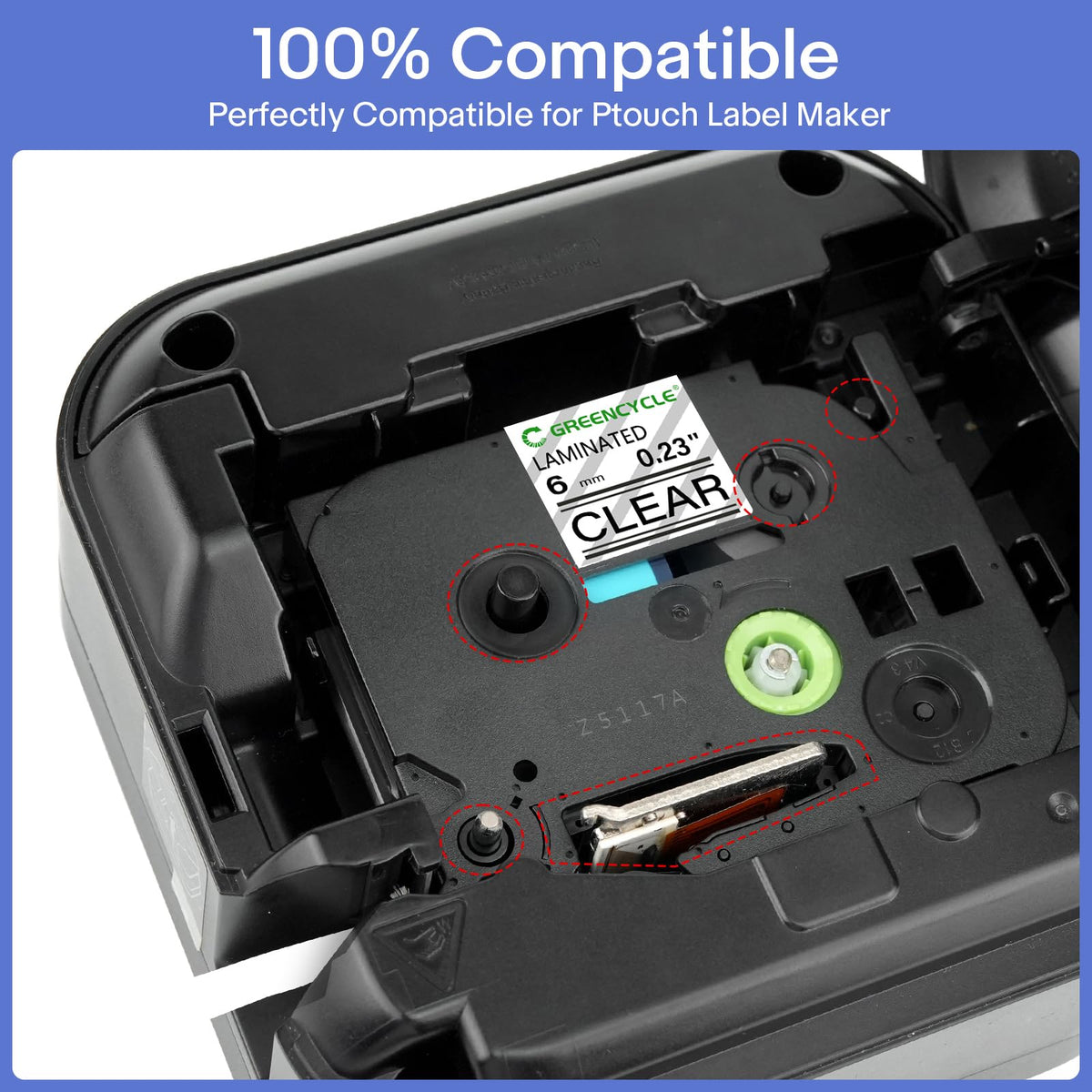 GREENCYCLE TZe-111 6mm 0.23 Laminated Clear Label Maker Tape Compatible for Brother P-Touch TZ-111