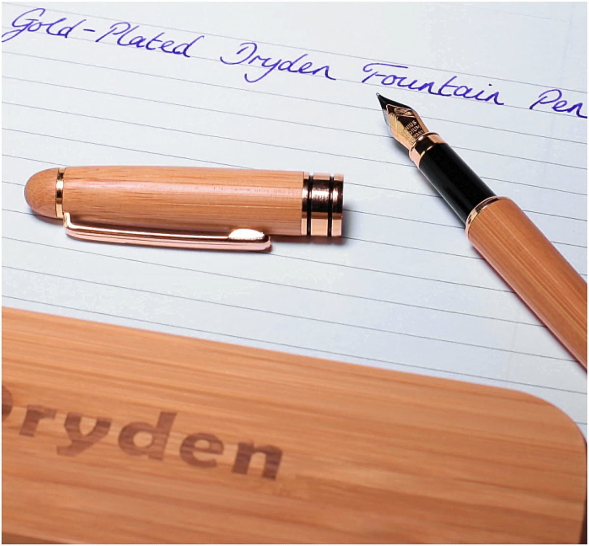 Dryden Designs Luxury Bamboo Fountain Pen with Ink Refill Converter and Matching Gift Case - Smooth