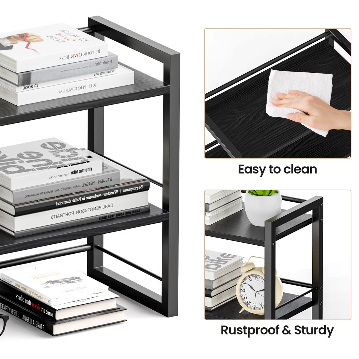 ART-GIFTREE Office Desk Shelf Organizer, Wood Desktop Bookshelf Supplies Storage Rack, Shelf for