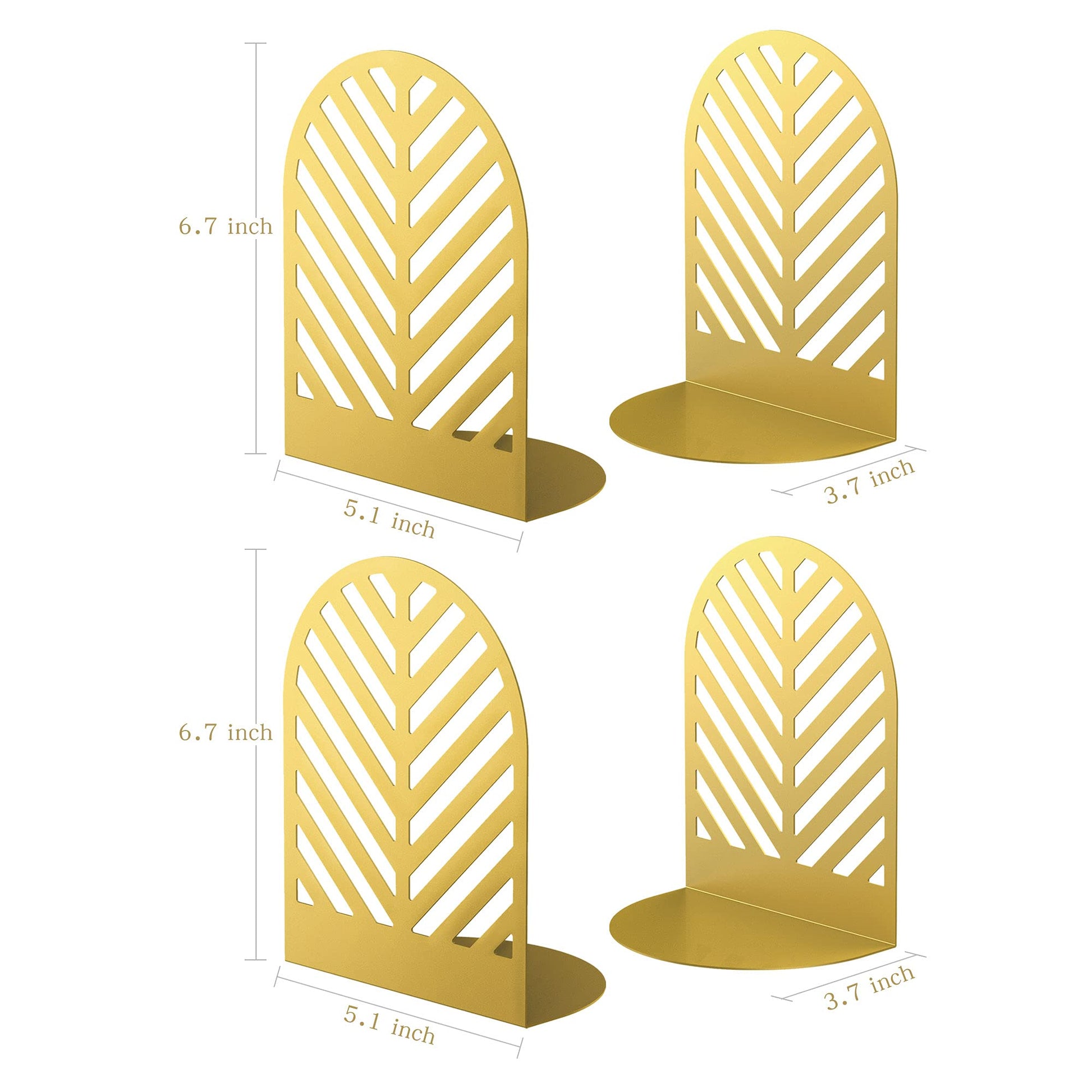 Qiming Leaf Bookends for Books, 2 Pair of Metal Book Holders for Office Shelves Gift for Adults and