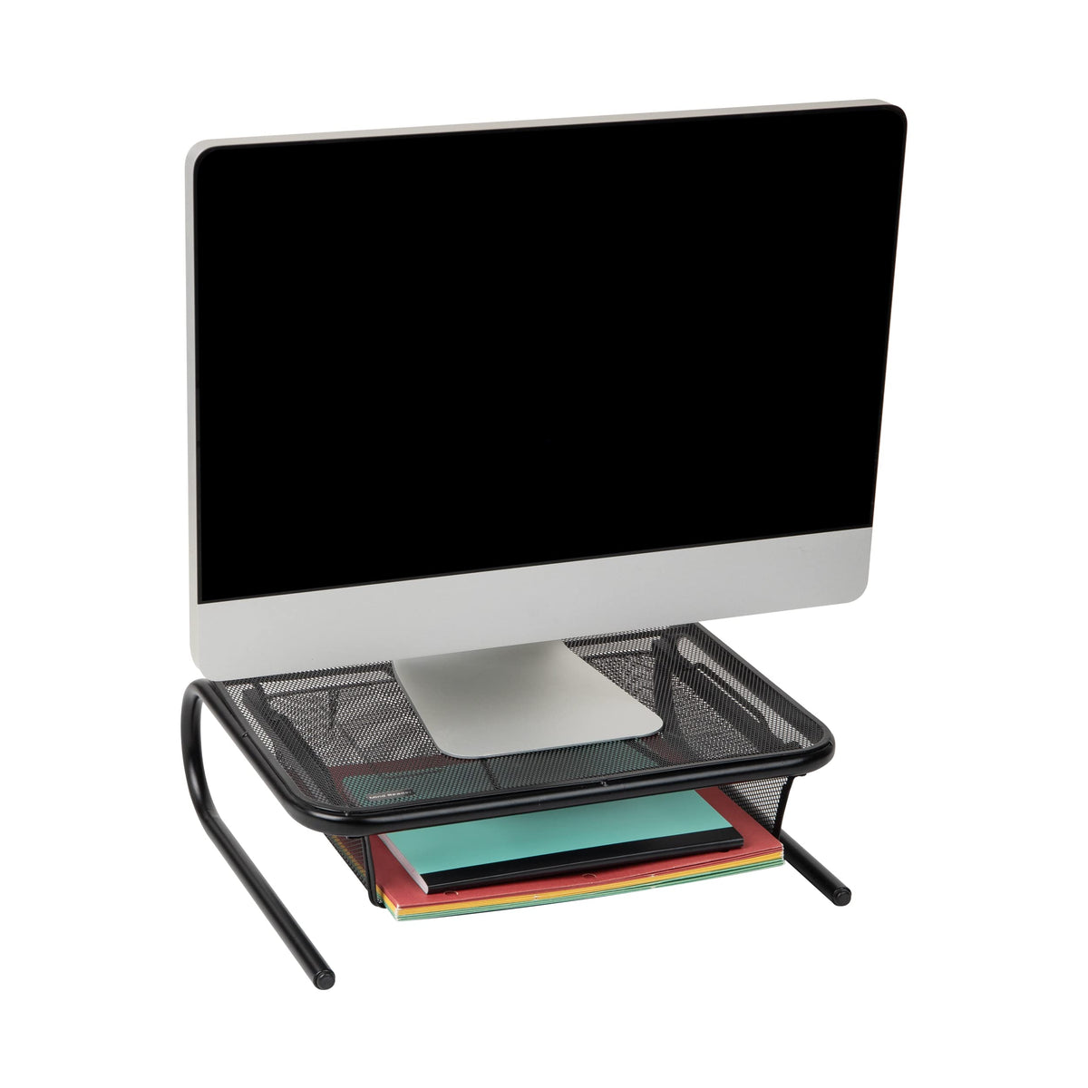Mind Reader Monitor Stand, Ventilated Laptop Riser, Desktop Organizer, Paper Tray, Metal Mesh