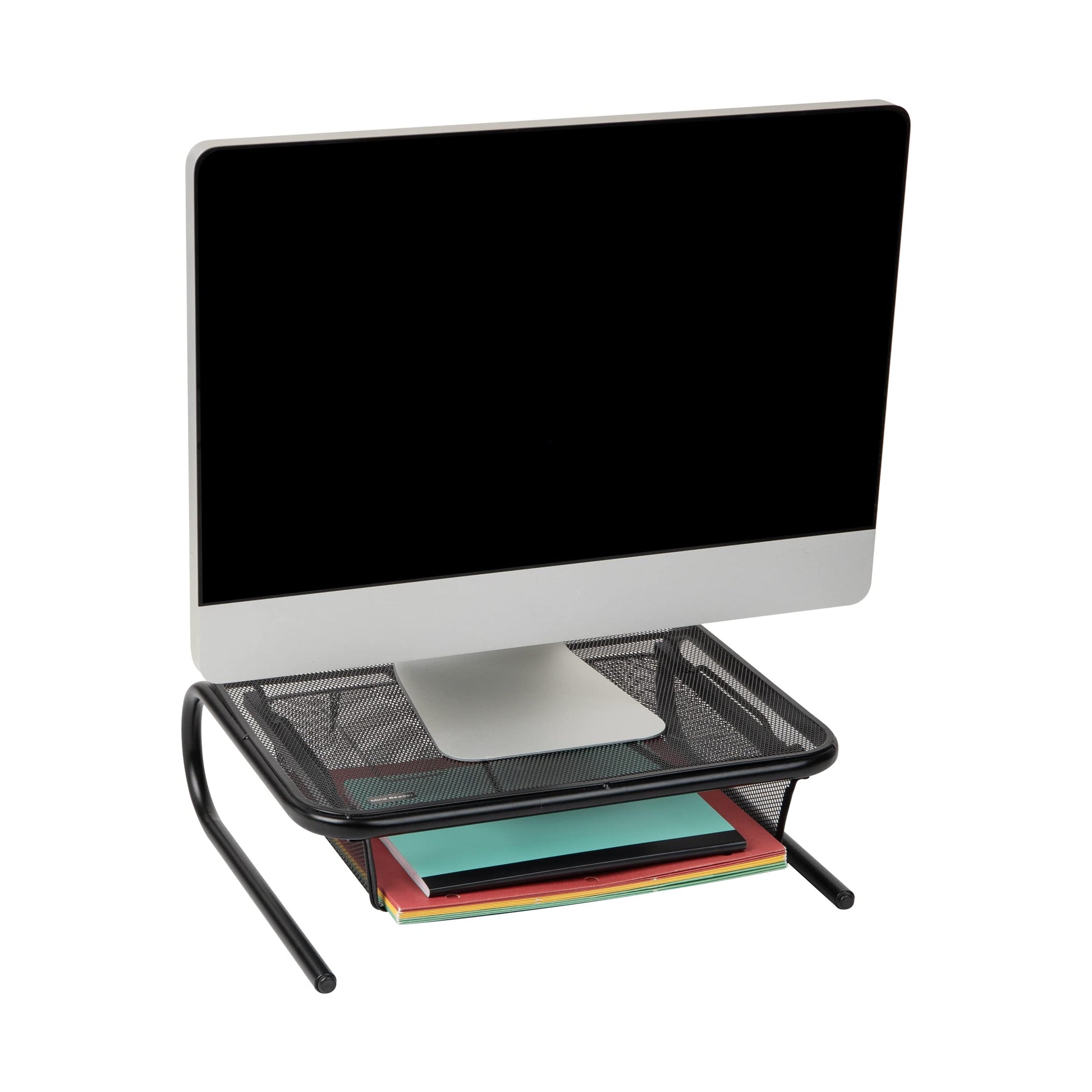 Mind Reader Monitor Stand, Ventilated Laptop Riser, Desktop Organizer, Paper Tray, Metal Mesh