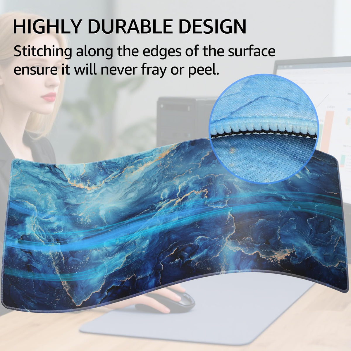 KTRIO Large Gaming Mouse Pad, Desk Mat, 31.5 x 15.7 in, Blue Marble, XXL