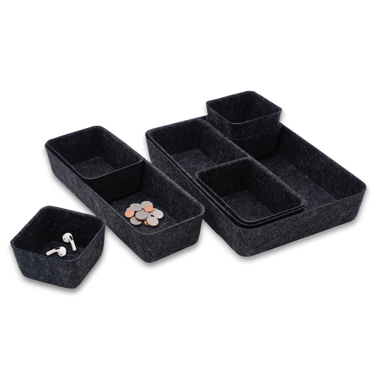Welaxy Minimalist Felt Desk Drawer Organizer 8-Piece Charcoal Storage Bins
