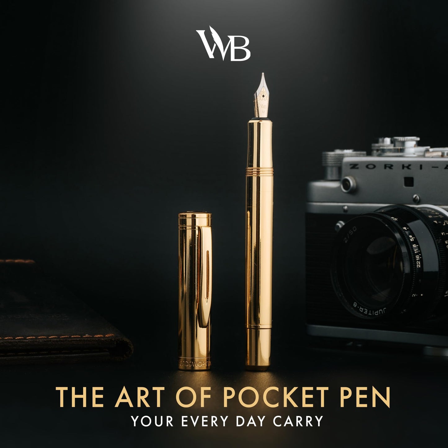 Wordsworth & Black Mini Pocket Fountain Pen for Writing, Medium Nib, Gold