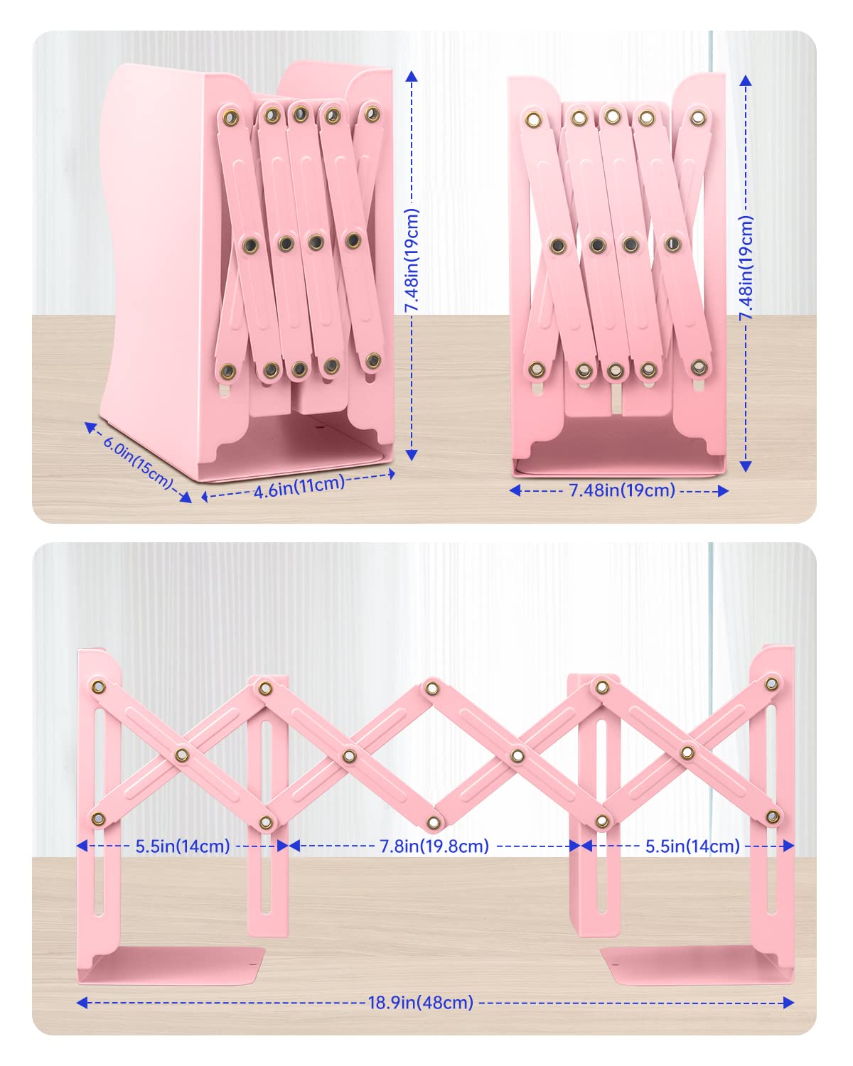 Honagu Adjustable Bookends, Metal Book Ends for Shelves Heavy Book
