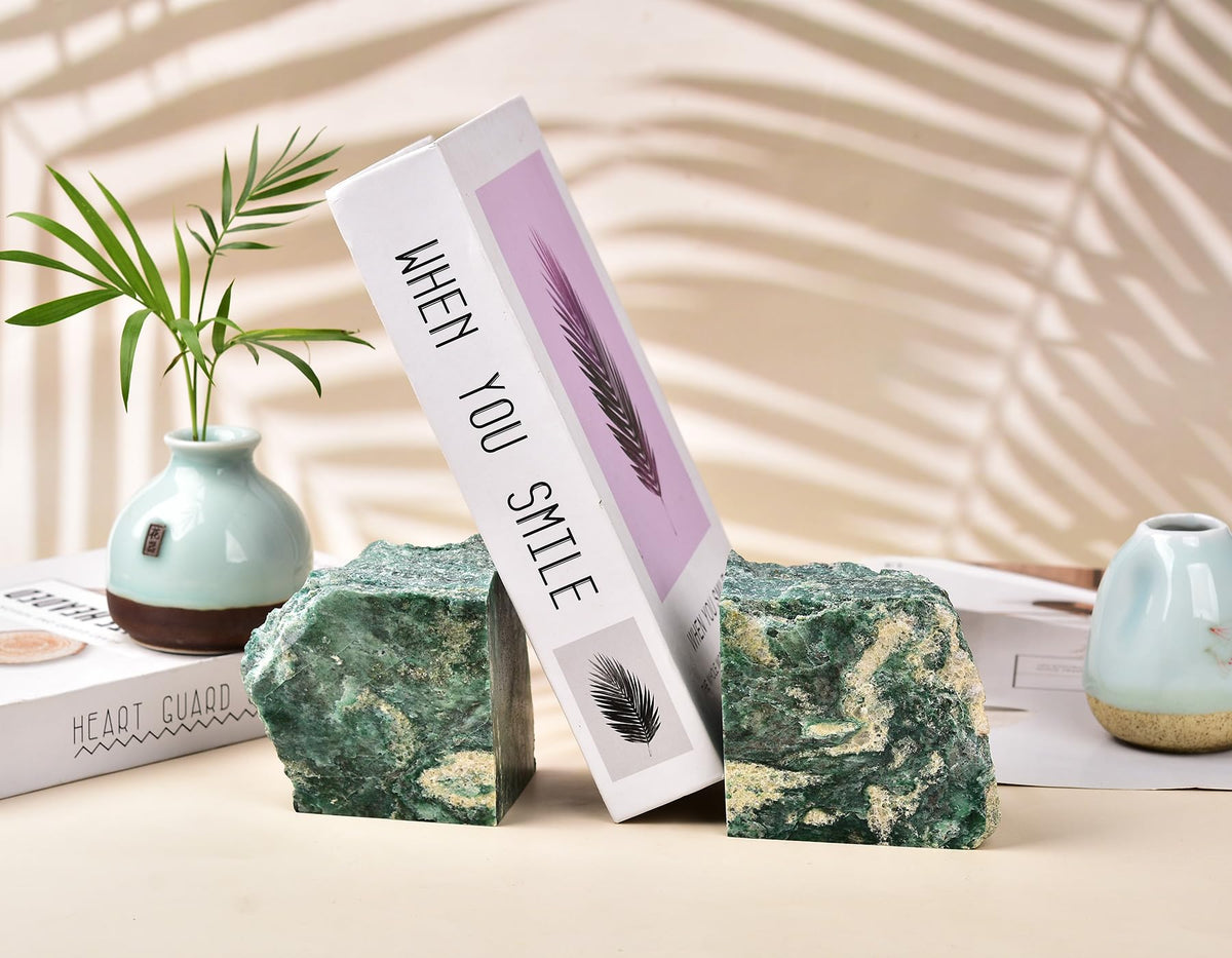 AMOYSTONE Green Mica Stone Bookends for Kitchen Counter Decor