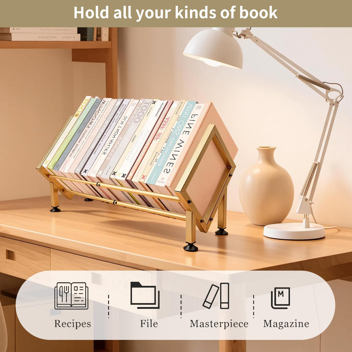 Expandable Desktop Bookshelf Organizer, Small Tabletop Book Storage Rack, Portable Mini Bookcase