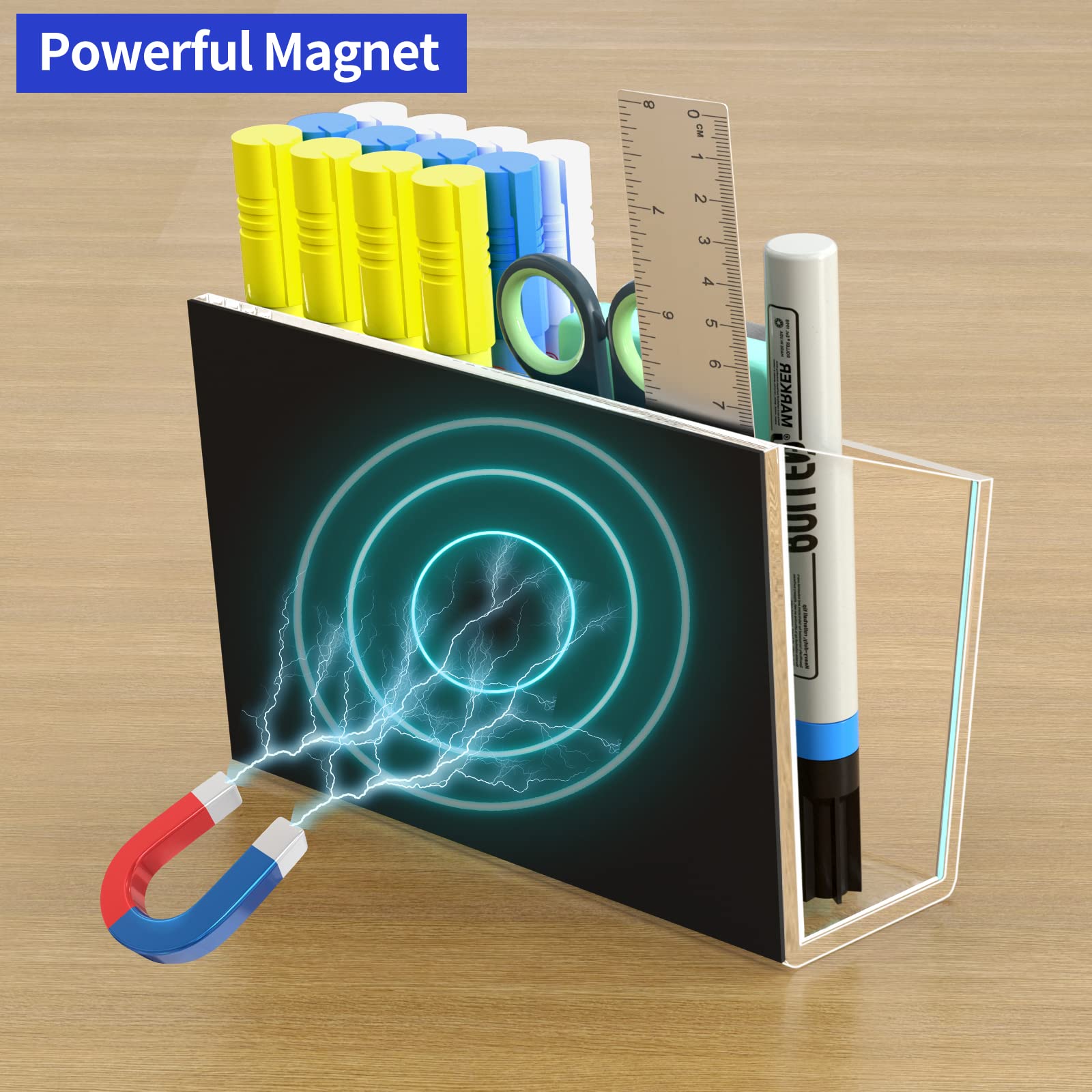 Carmanon Clear Acrylic Magnetic Pen Holder for Whiteboard, Refrigerator