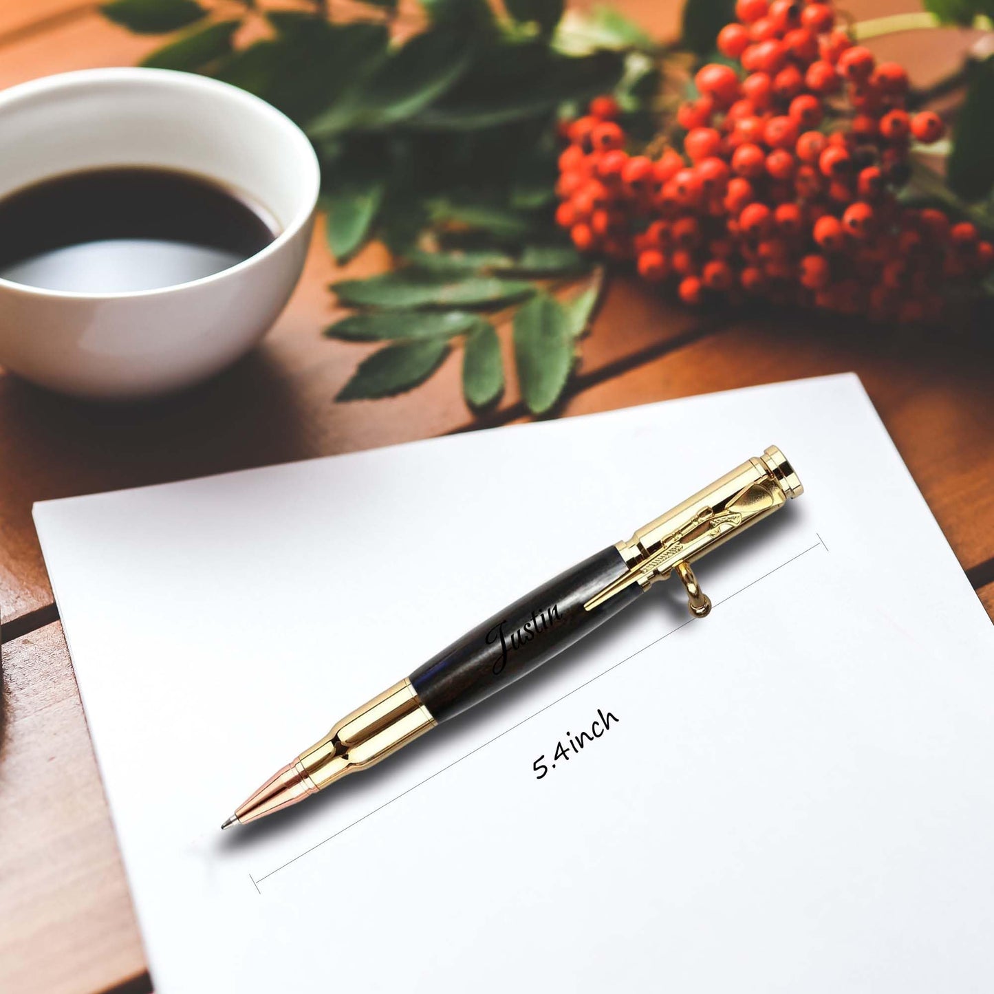 Personalized Bolt Action Pen, Free Engraved Wood Metal Ballpoint Pen with 2 Refills, Customized Pen