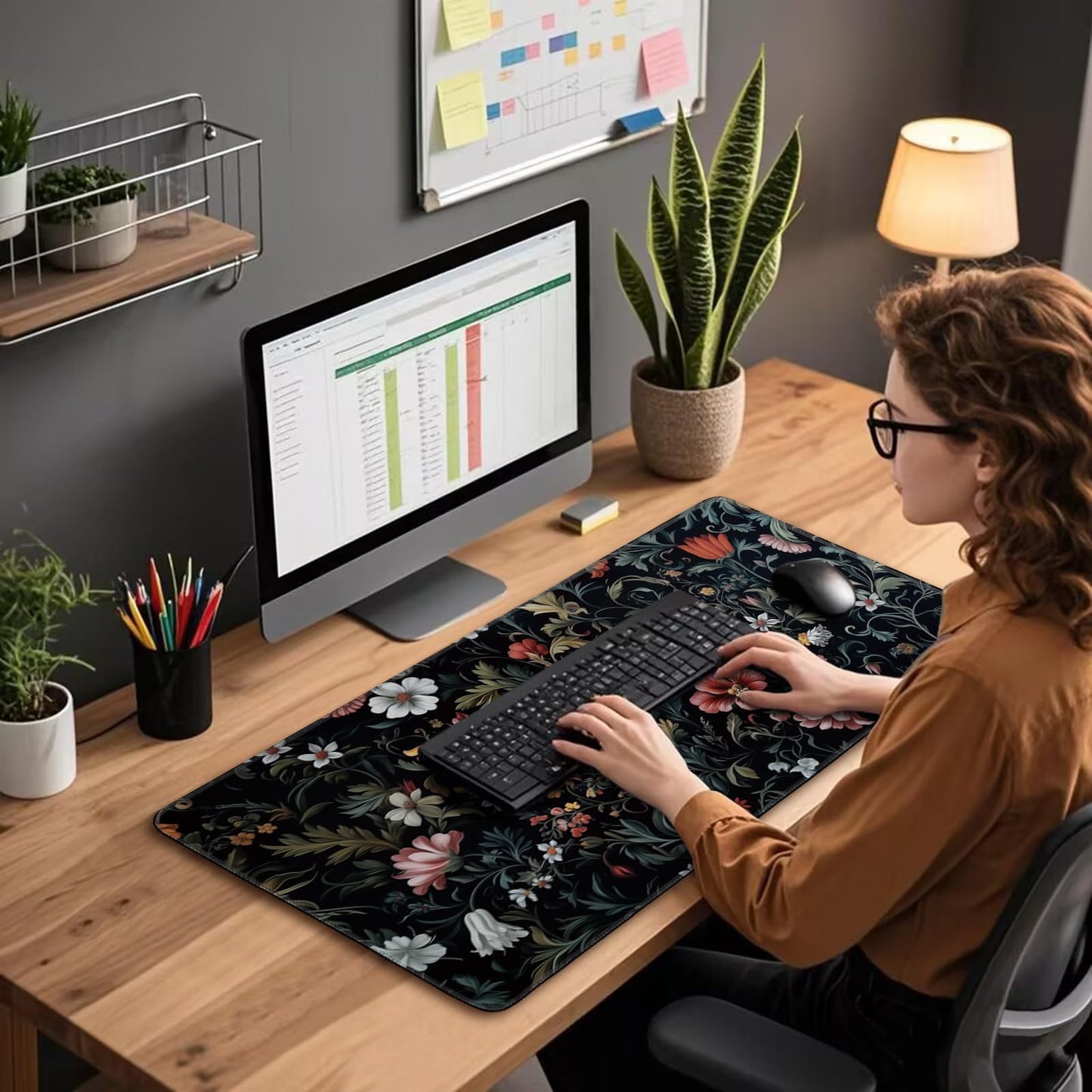 Mcapirivo Dark Floral Pattern Large Gaming Mouse Pad Desk Mat 31.5"x15.7"
