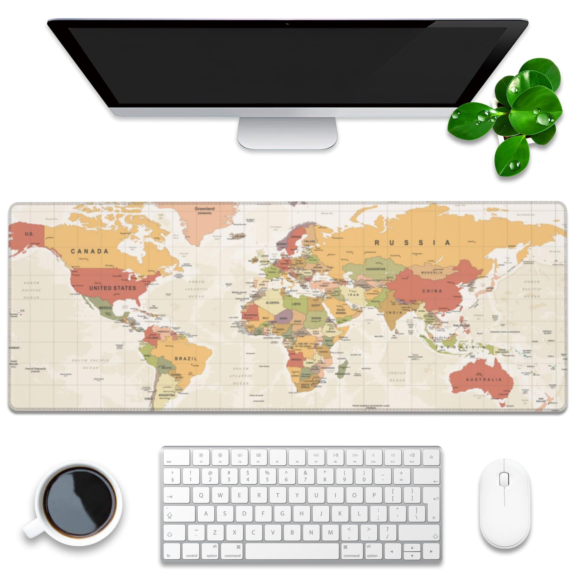 Desk Mat, Yellow Vintage World Map Extended Gaming Mouse Pad Large, 31.5"x11.8" Big Mouse Pad with