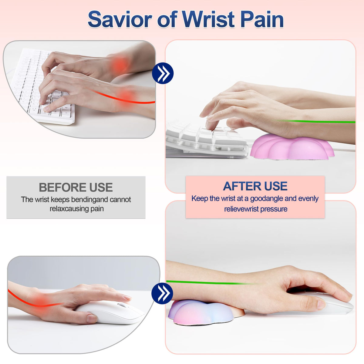 LJYZMD Silky Cloud Wrist Rest Set for Keyboard & Mouse, 16.9", Colorful
