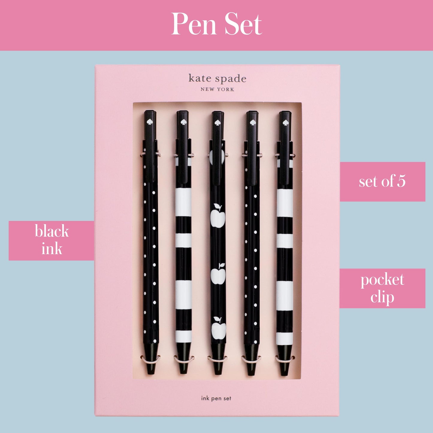 kate spade new york Ink Pen Set of 5, Dots & Stripes