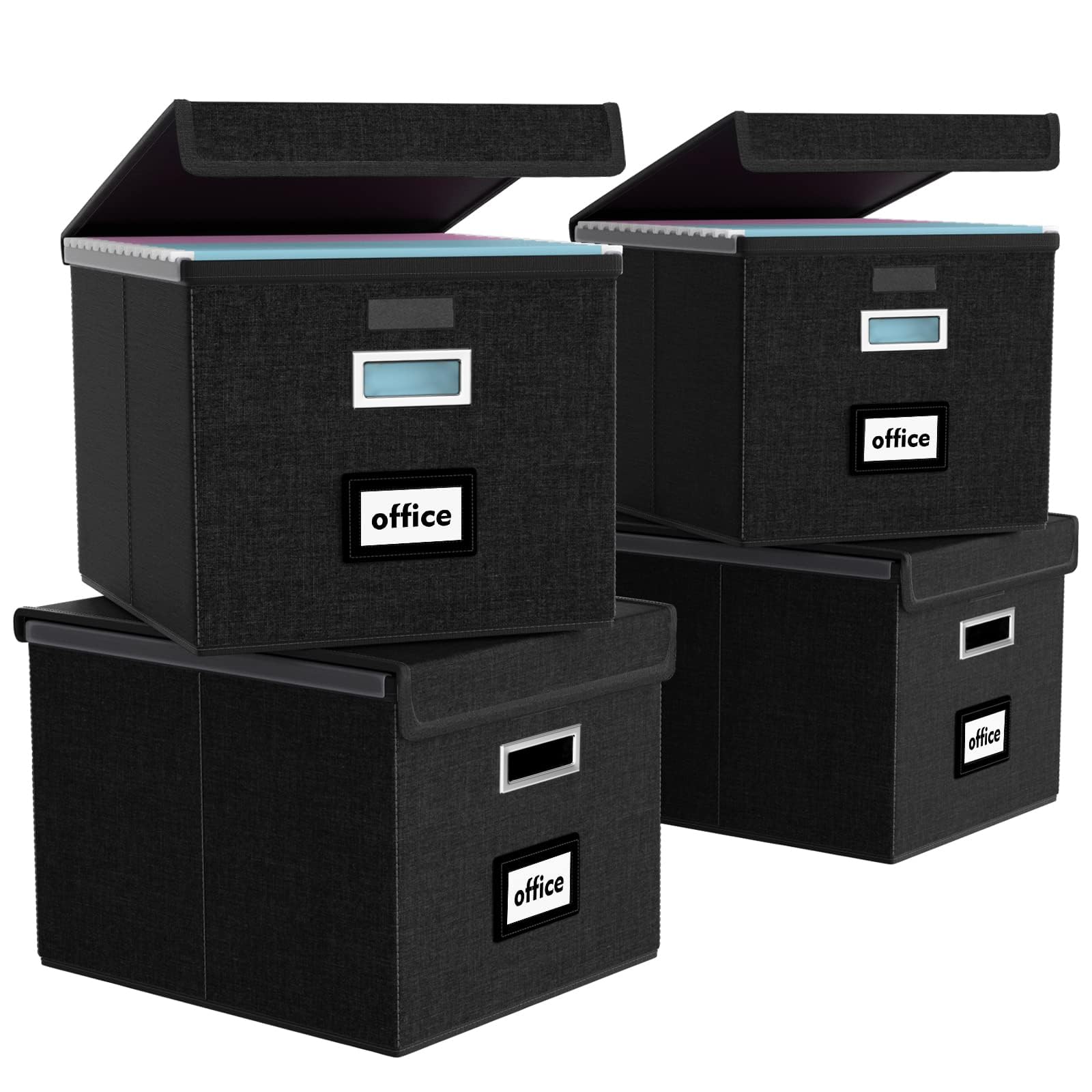 Huolewa File Organizer Box with Lids, Collapsible File Folder Organizer