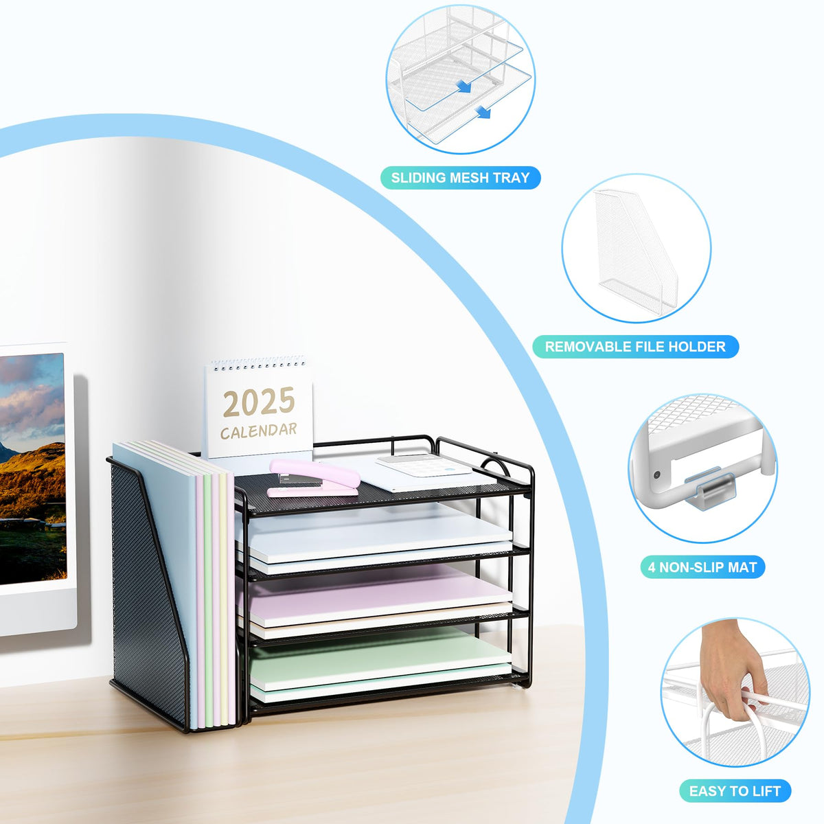 Spacrea 4-Tier Paper Organizer for Desk with File Organizer
