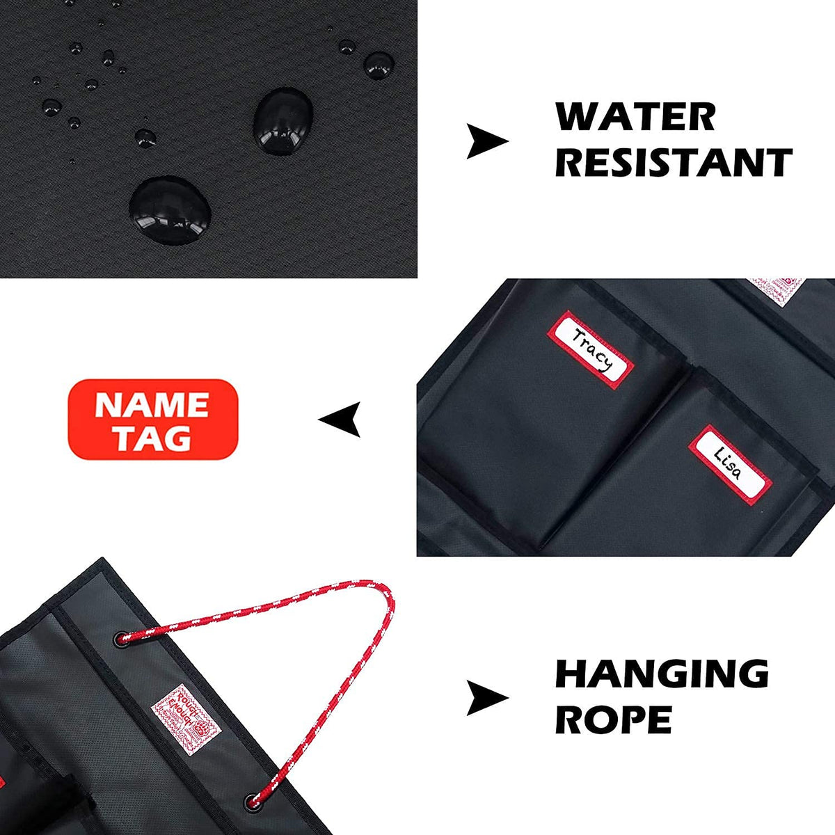 Rough Enough Locker Organizer, 4 Pockets Hanging for Gym Work Wall, Black