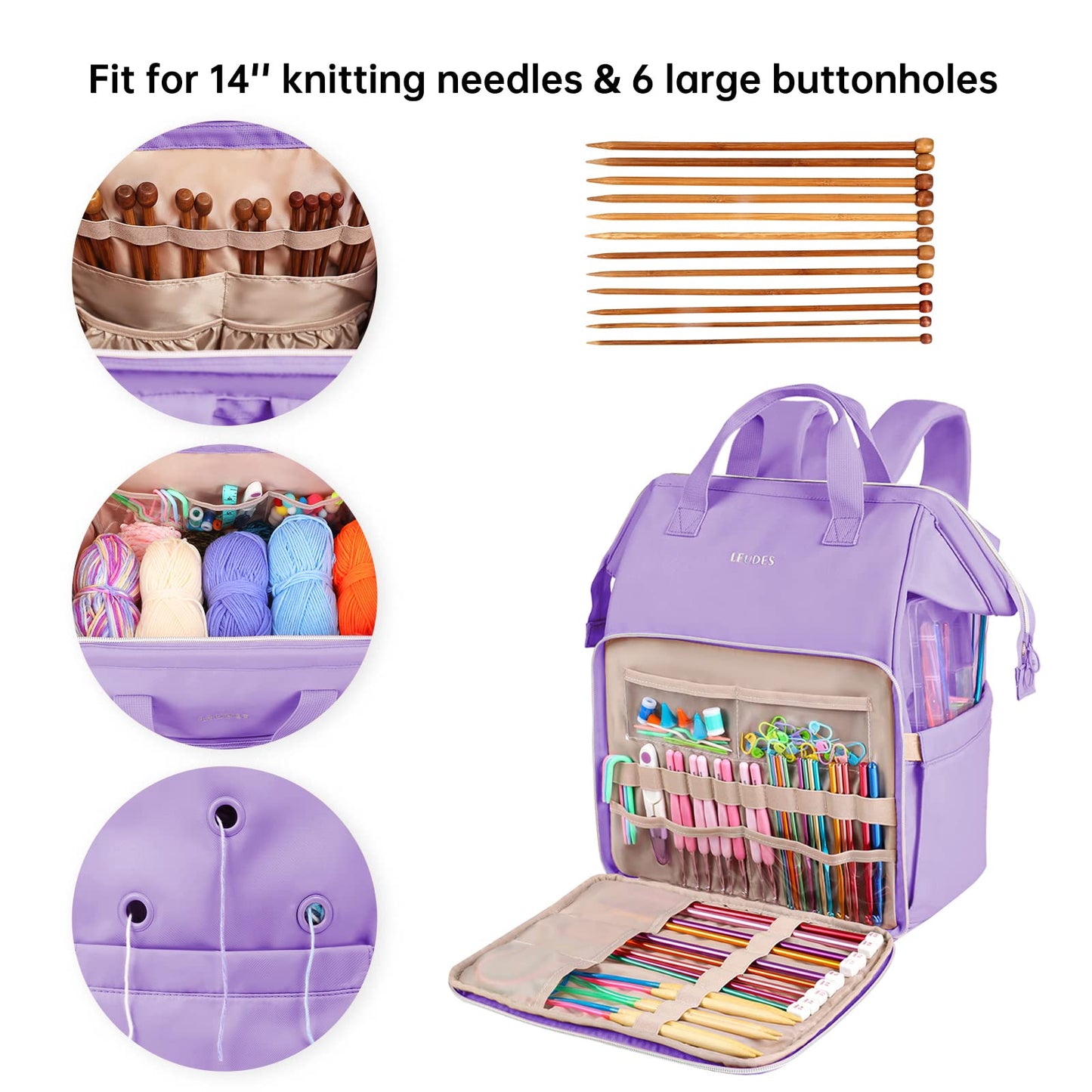 Leudes Crochet Bag Backpack for Yarn Storage Tote Travel Large Knitting Bag