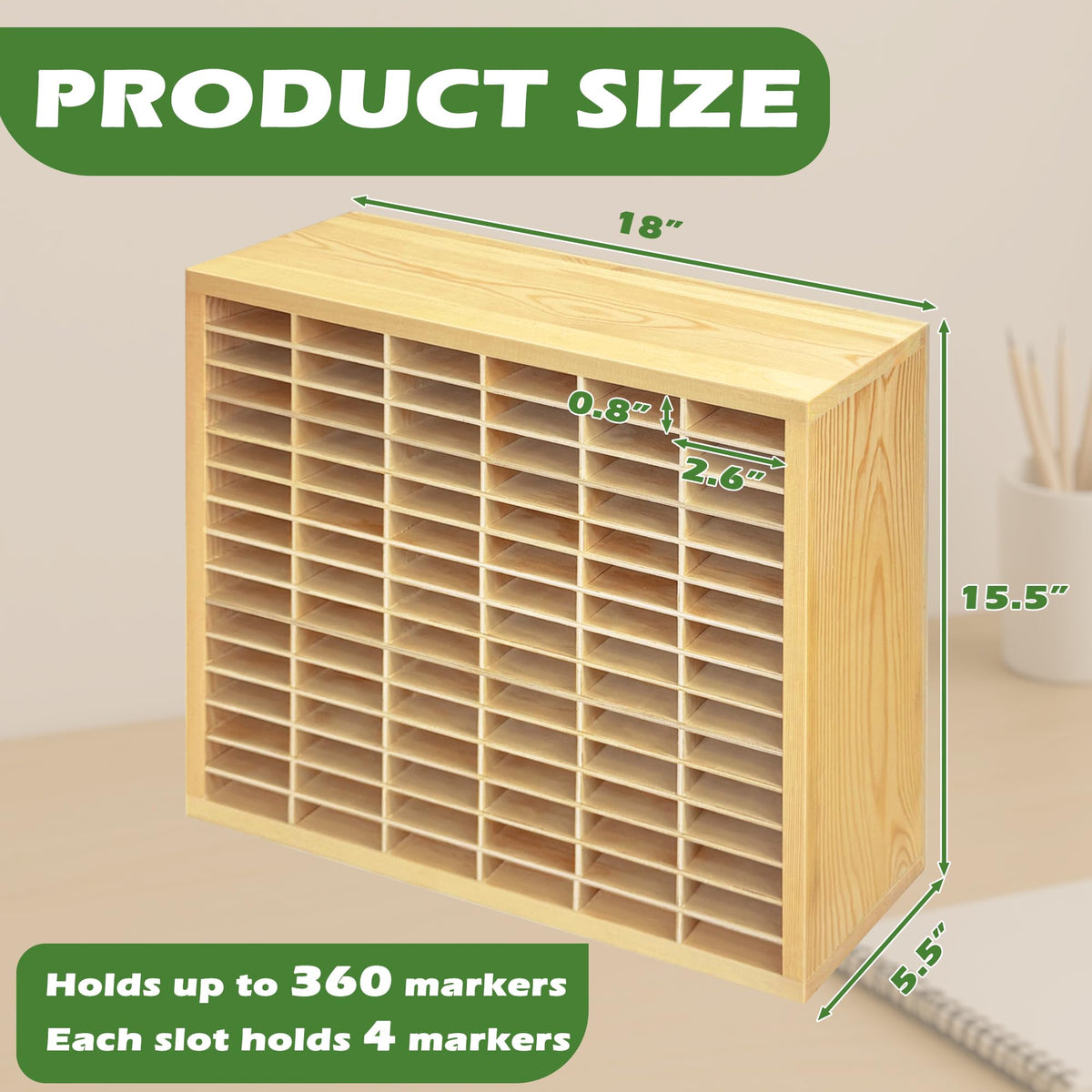 PROLEE Marker Storage Organizer for 360 Markers,Wooden Alcohol Marker Holder with 90 Slots,Markers
