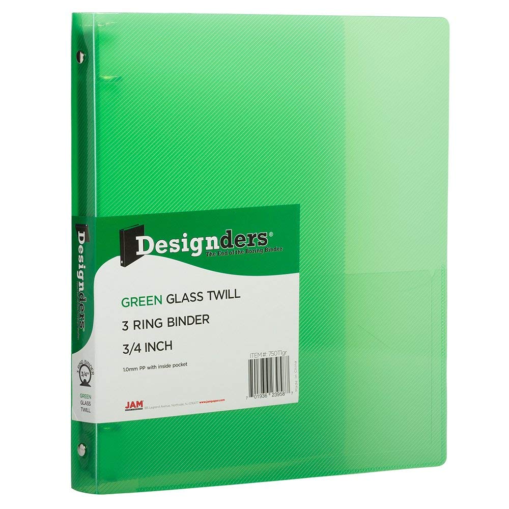 JAM PAPER Plastic 0.75 inch Binders - Assorted 3 Ring Binders (Red, Blue, Green & Orange) - 4/Pack