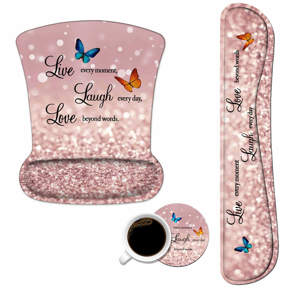 Keyboard Wrist Rest and Mouse Wrist Rest Pad Set with Coasters, Ergonomic Support, Non-Slip PU