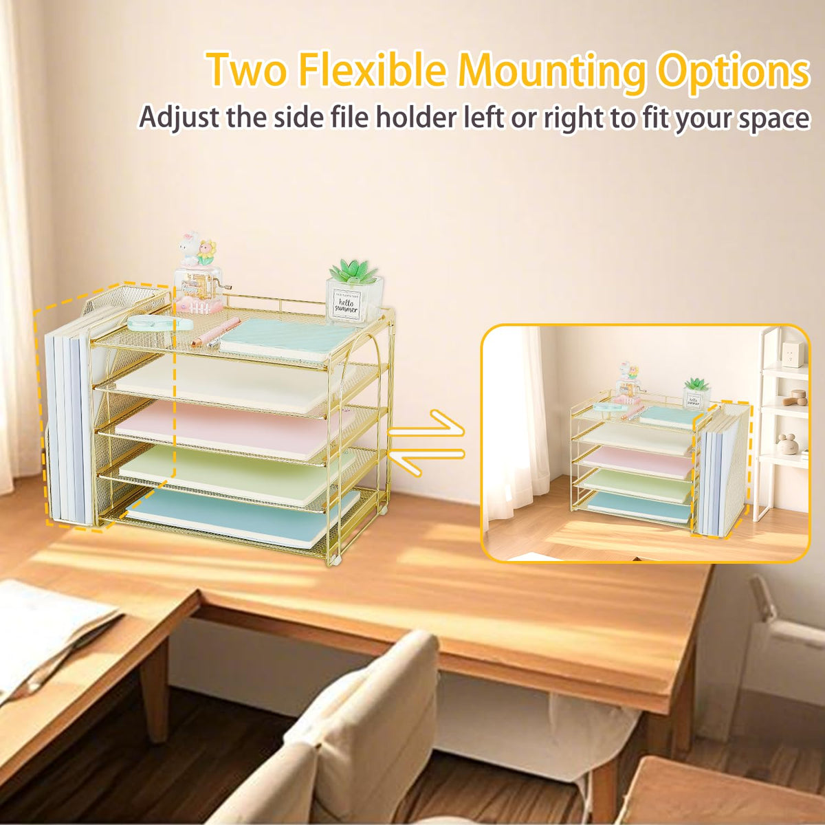 AUPSEN Gold Desk Organizers and Accessories, 5-Tier Desktop Paper File Organizer with Removable