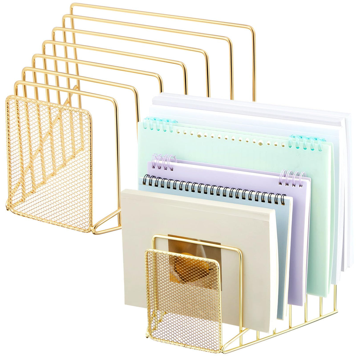Chivertion 2 Pcs 2 Pcs Wire File Sorter Desk 7 Section Organizer, Golden