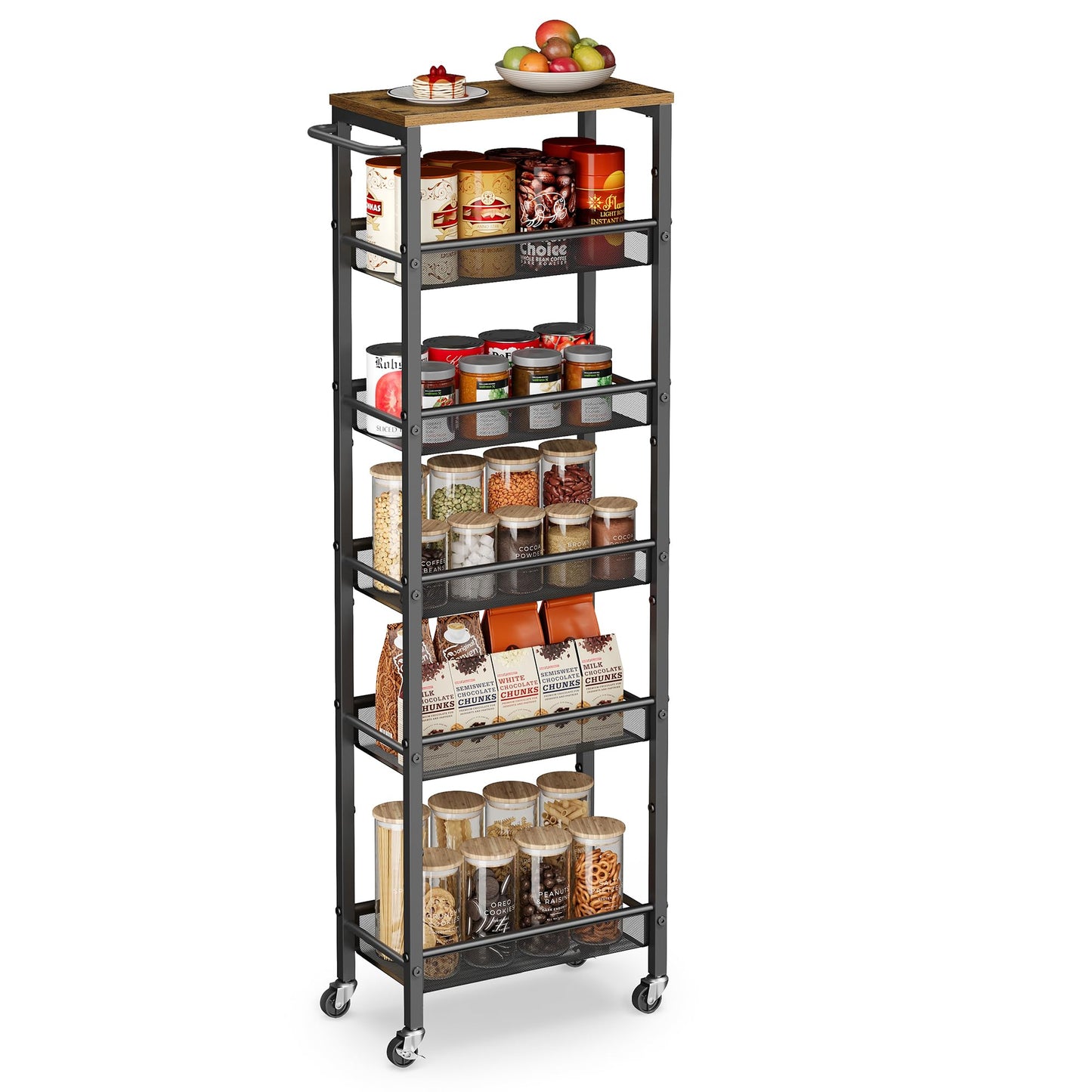 VASAGLE 6-Tier Slim Rolling Storage cart with Wheels, Metal