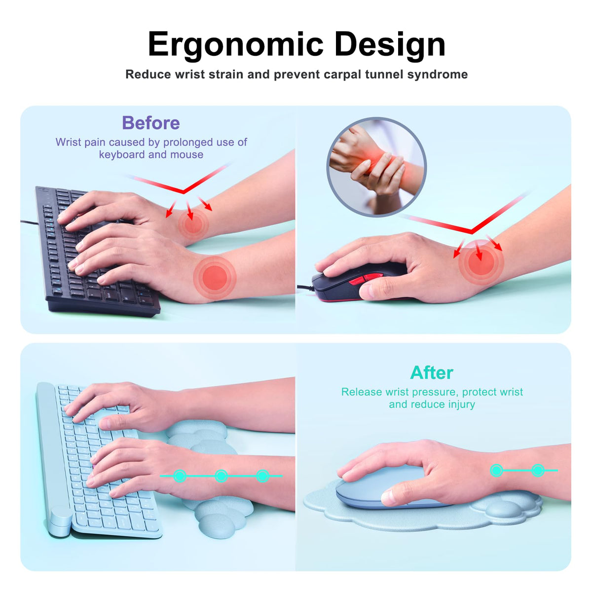 MOKURU Cloud Mouse Pad with Wrist Rest, Cloud Keyboard Wrist Rest, Mouse Pad Wrist Support