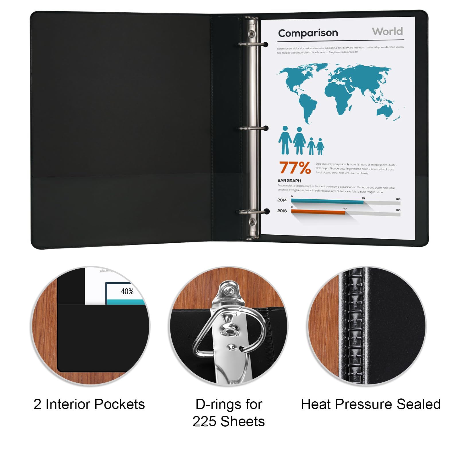 COMIX Sturdy 1 Inch D-Ring 3 Ring Binder with Clear View Cover
