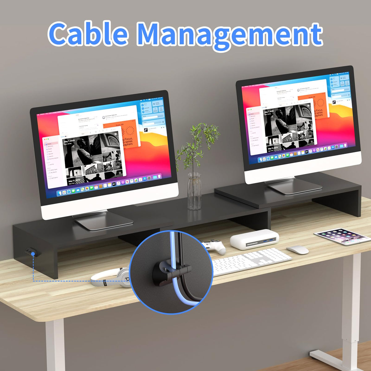 Pholiten Monitor Stand Riser with Adjustable Length and Swivel Angles