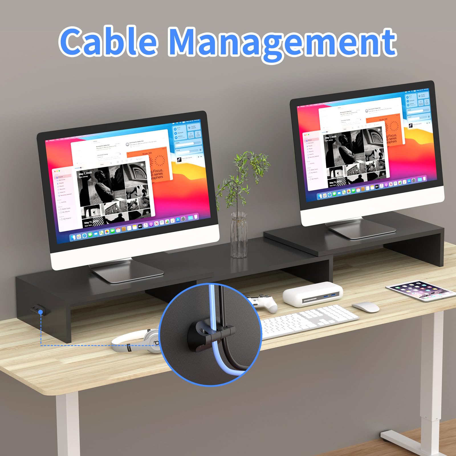 Pholiten Monitor Stand Riser with Adjustable Length and Swivel Angles