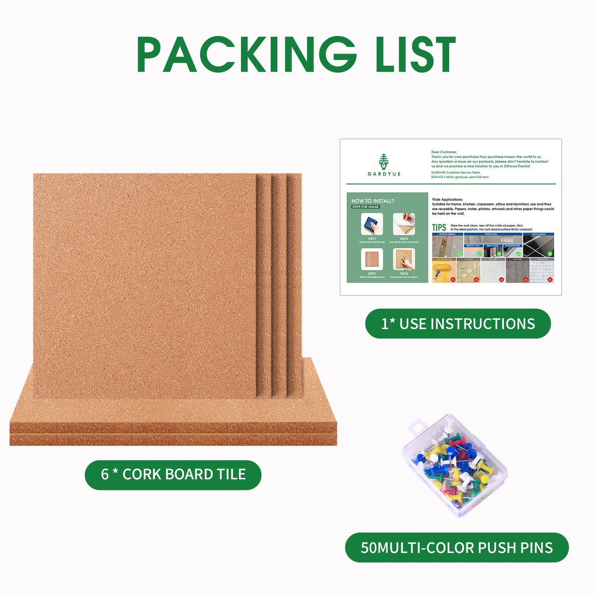 GARDYUE 6 Pack Cork Bulletin Board 12 x 12 Inch - 1/2" Thick Cork Board Tiles,Self-Adhesive