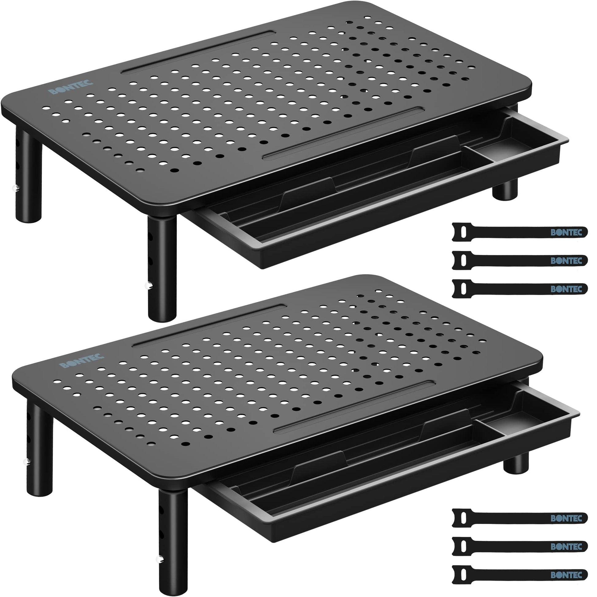 BONTEC 2 Pack Adjustable Monitor Stand Riser with Drawer, Supports 44lbs