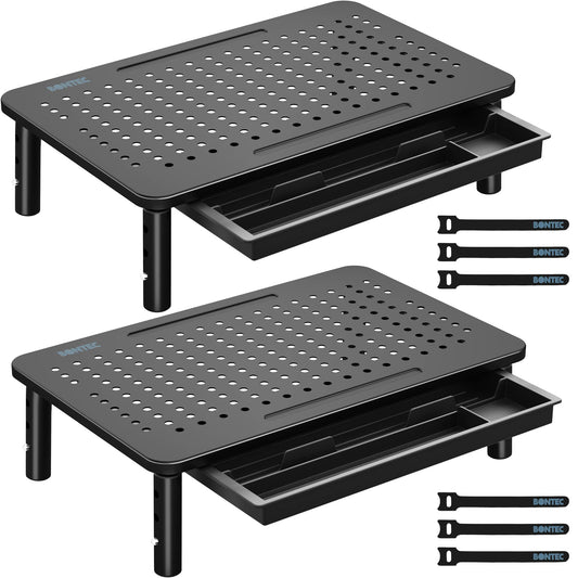 BONTEC 2 Pack Adjustable Monitor Stand Riser with Drawer, Supports 44lbs