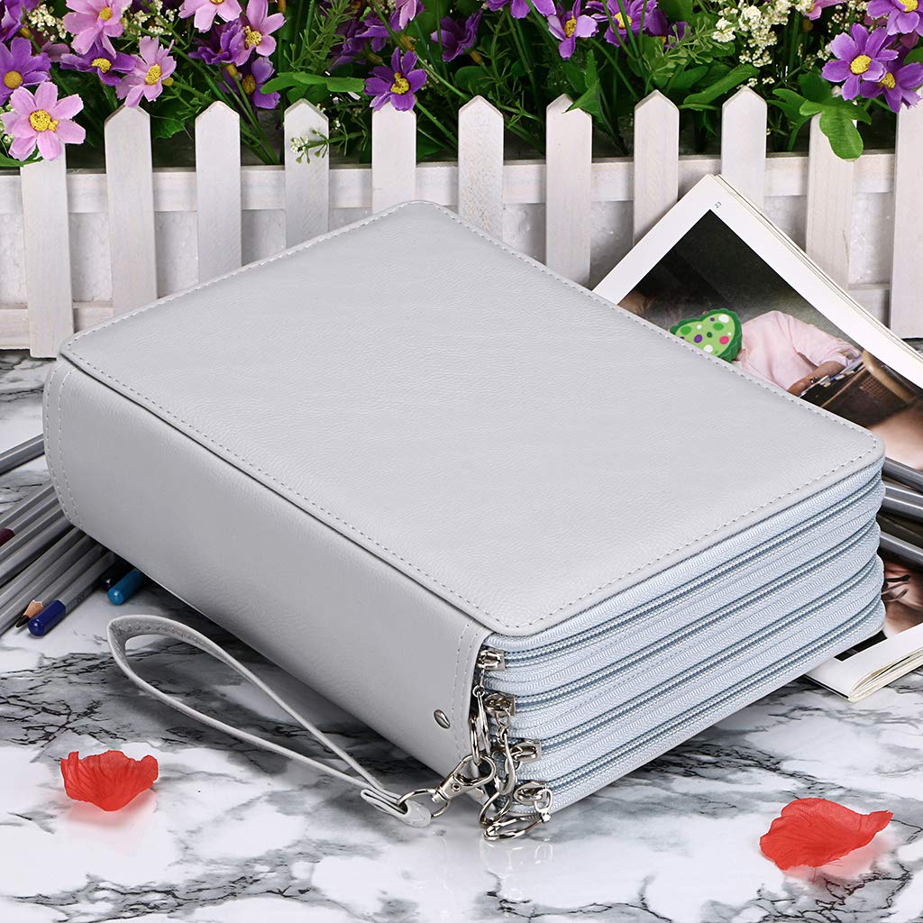BTSKY 200 Slots Colored Pencil Organizer - Deluxe PU Leather Pencil Case