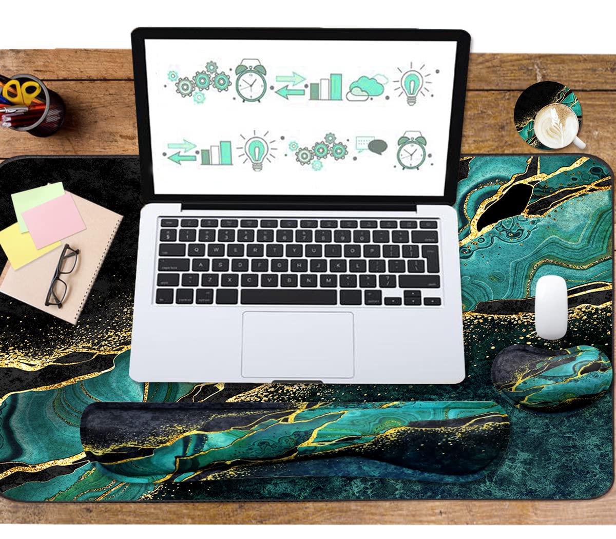 Keyboard Mouse Pad Set, Extended Mouse Pad+Keyboard Wrist Rest Support, Memory Foam Ergonomic Easy