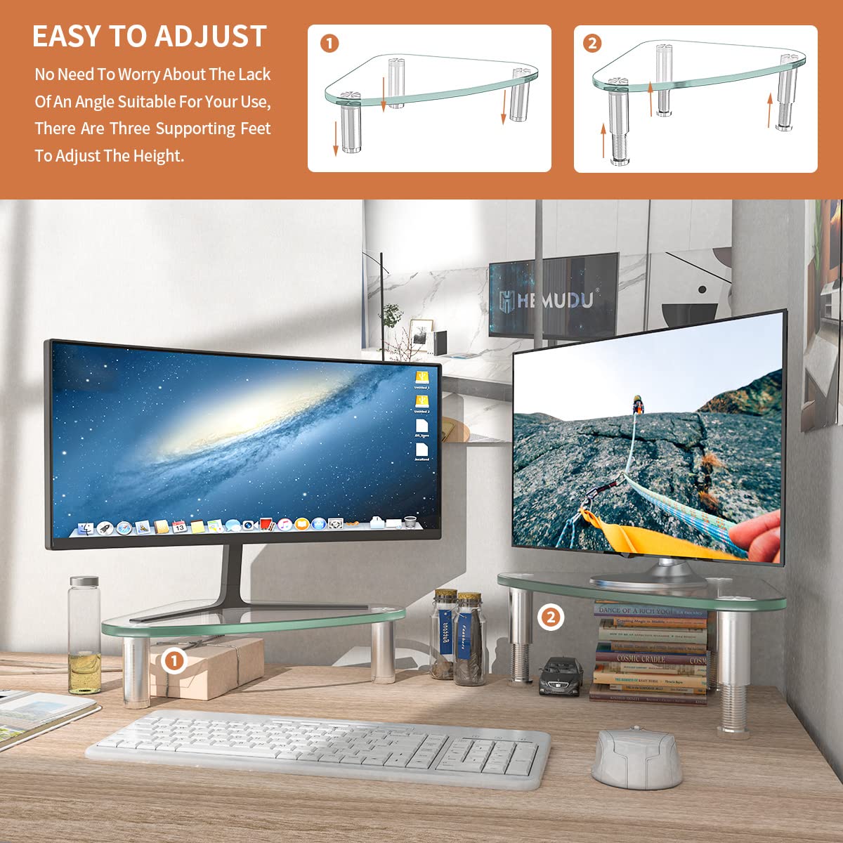 Hemudu 2 Pack Computer Monitor Riser | Triangle Desktop Universal Corner Stand for Computer Monitor