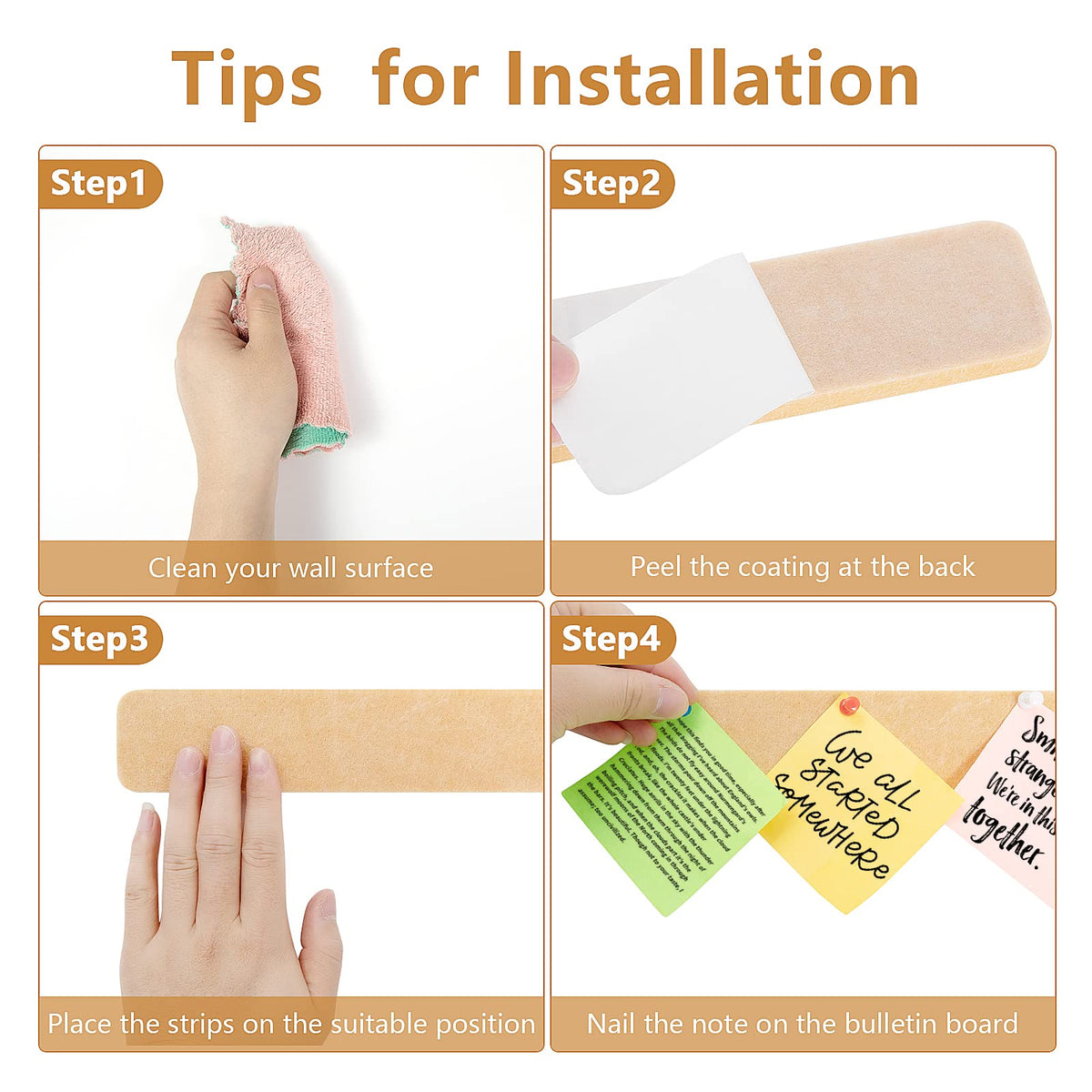 5 Pack Felt Pin Board Bar Strips Bulletin Board for Bedrooms Offices Home Wall Decoration, Notice