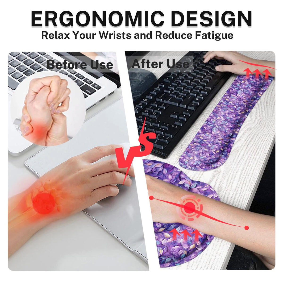 Britimes Ergonomic Mouse Pad Set with Wrist Rest, Purple Leaves