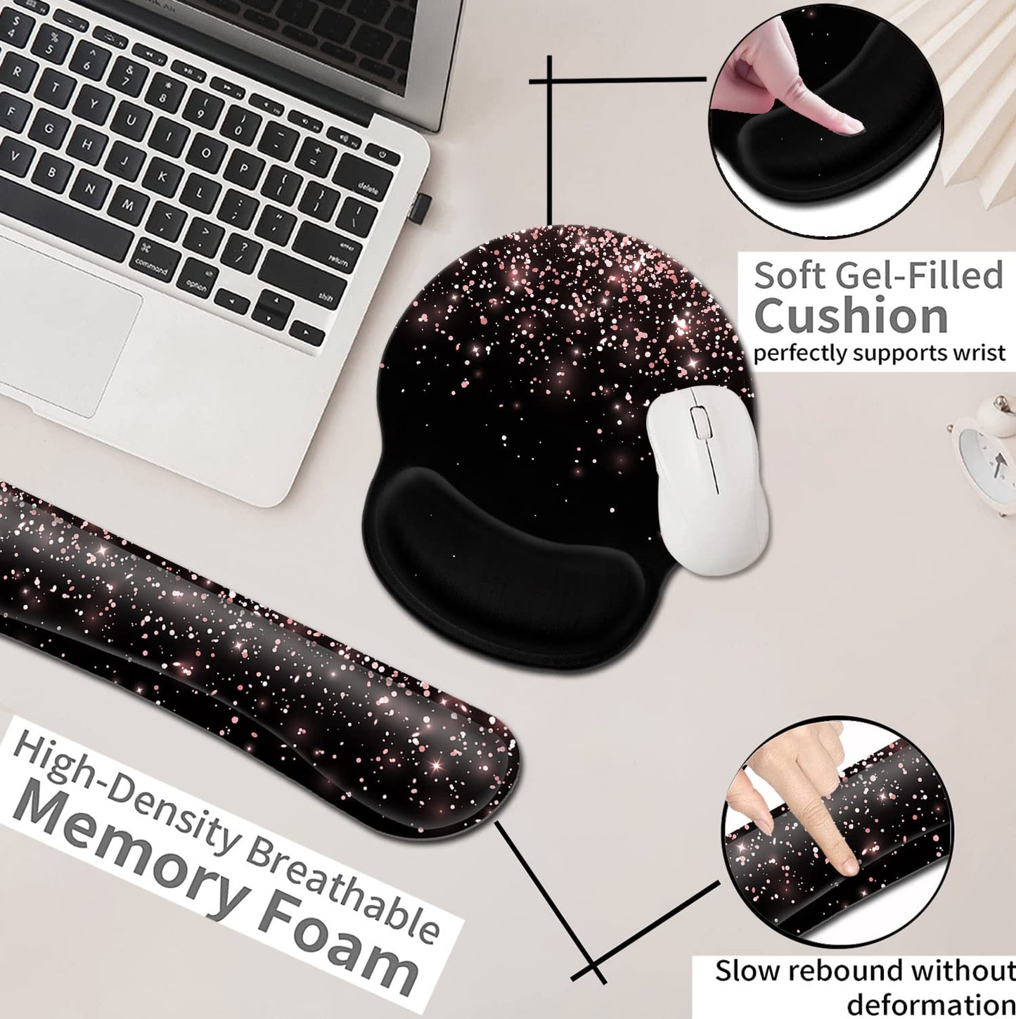 Ergonomic Gel Mouse Pad with Wrist Support - Soft Memory Foam Keyboard Rest, Dirt-Resistant