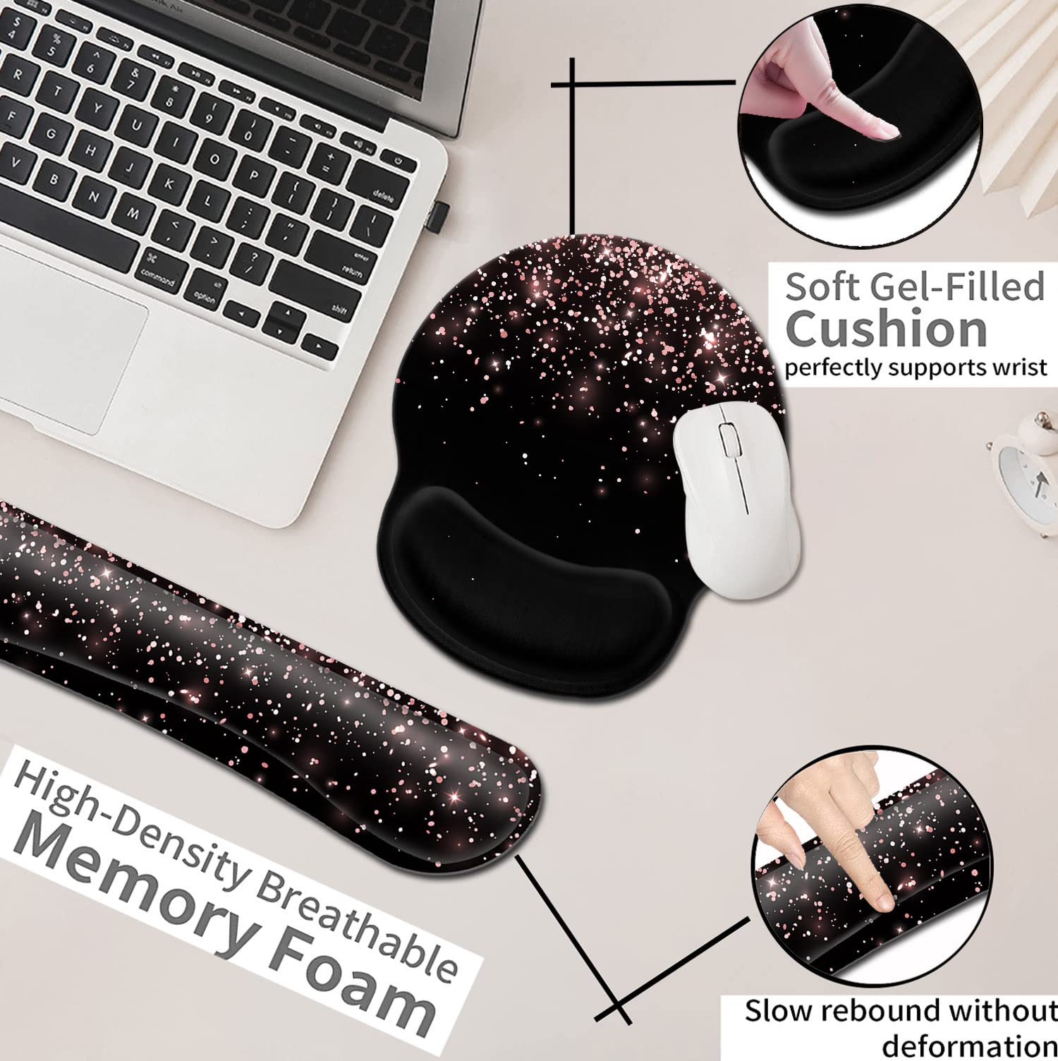 Ergonomic Gel Mouse Pad with Wrist Support - Soft Memory Foam Keyboard Rest, Dirt-Resistant