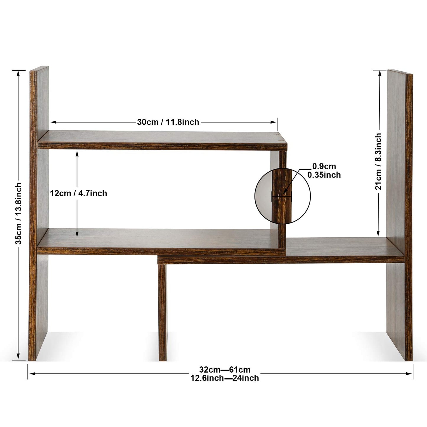 Sorfity Expandable Wood Desktop Bookshelf Desktop Organizer Office Storage Rack Wood Display Shelf