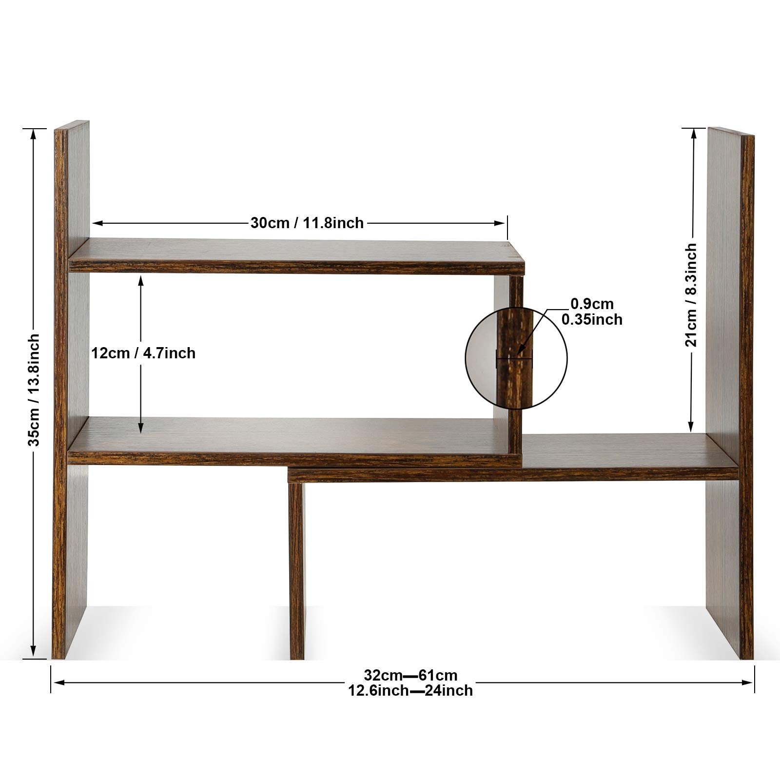 Sorfity Expandable Wood Desktop Bookshelf Desktop Organizer Office Storage Rack Wood Display Shelf